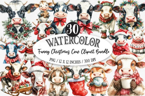 Download Funny Christmas Cow Clipart Bundle - Christmas cow clipart Collection