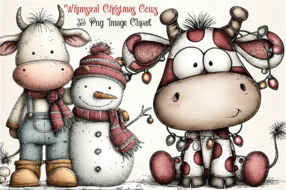 Download Whimsical Christmas Cow Clipart PNG - Christmas cow clipart Collection