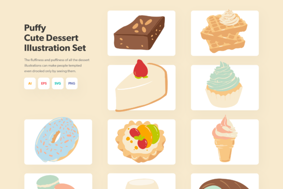 Download Puffy Cute Dessert Illustration Set - Dessert illustration Collection