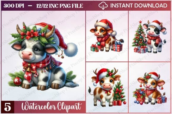 Download Watercolor Christmas Cow Clipart - Christmas cow clipart Collection