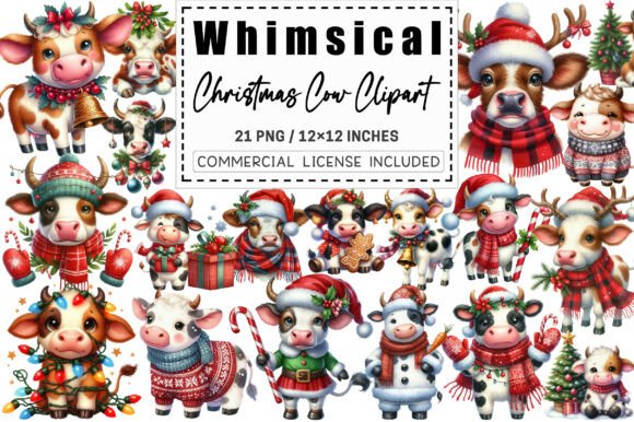 Download Whimsical Christmas Cow Clipart PNG. - Christmas cow clipart Collection