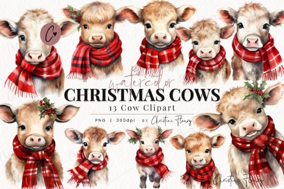 Download Watercolor Christmas Cow Clipart - Christmas cow clipart Collection