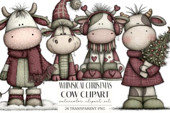 Download Whimsical Christmas Cow Clipart PNG - Christmas cow clipart Collection