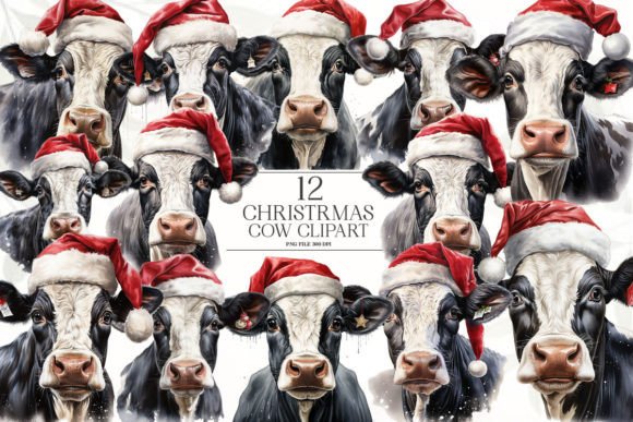 Download Vintage Christmas Cow Clipart - Christmas cow clipart Collection